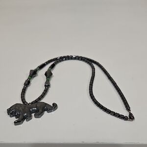 Hematite Leo Lion Black Beaded Black Stone Necklace